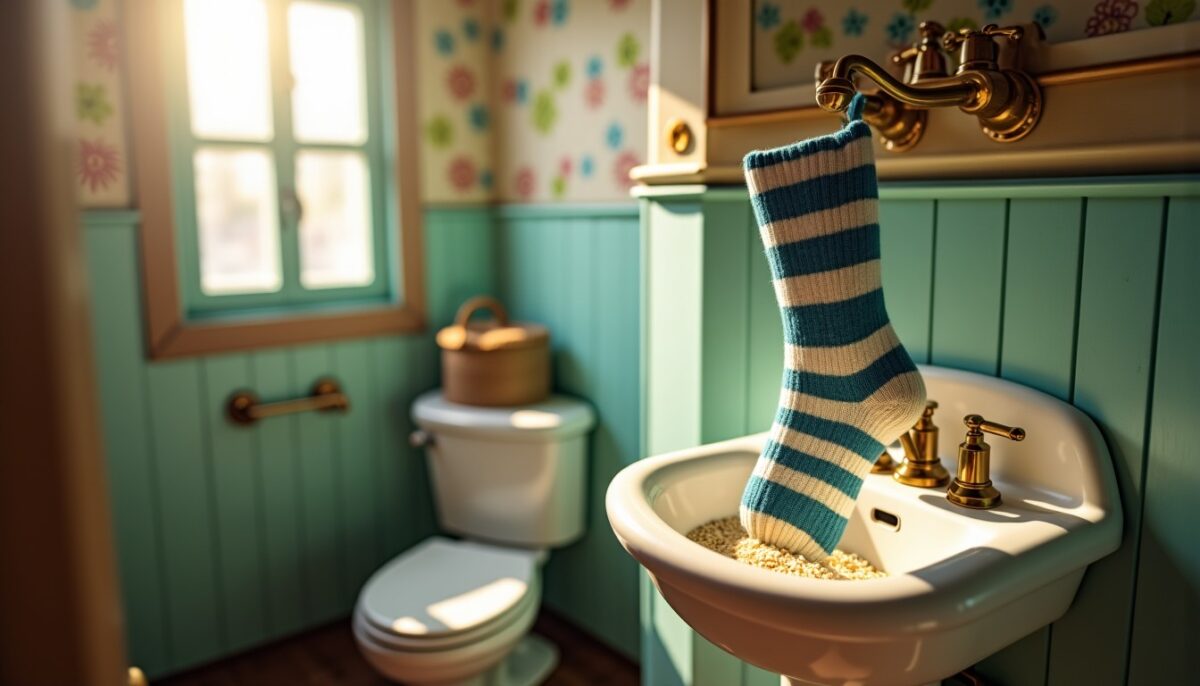Adoptez l'astuce ingénieuse de grand-mère : une simple chaussette pour éliminer l'humidité de votre salle de bain à moins de 2 euros